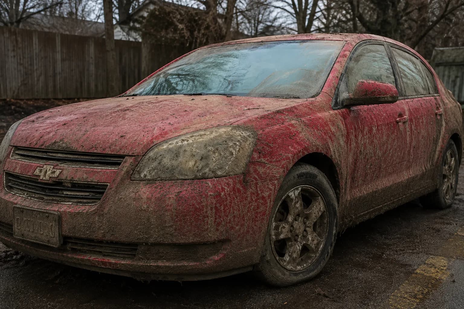 Red Chevrolet Malibu before detailing