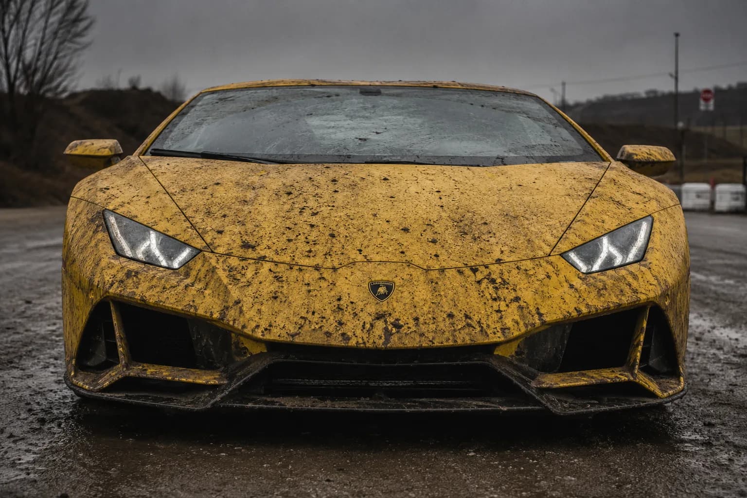 Yellow Lamborghini Huracán before detailing